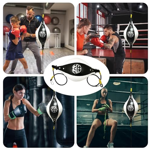 Speed Bag - Reflex Training Boxing Ball, Heavy Duty Endurance Practice Punching Bag | Stress Relief Equipment, Fitness Training Punch Ball for Teens Adults Home Gym Combat Workout - color: Black and white