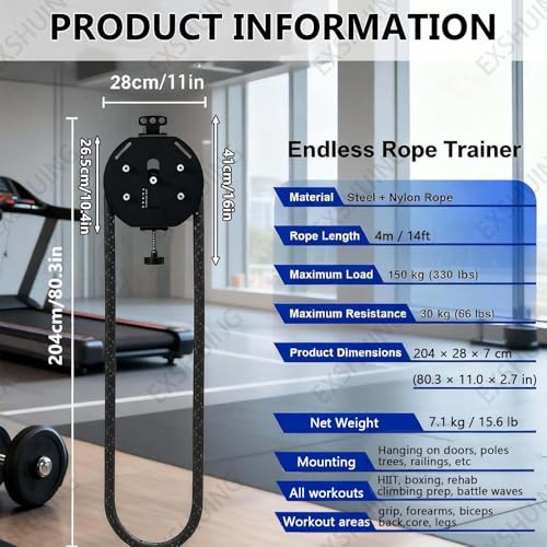 Portable Pulley System For Full Body Workout, Endless Rope Trainer,Adjustable Resistance: 3–30 Kg (6.6–66 Lb), 4m/14ft Rope, Silent Operation, No Assembly Needed No Weight Limit - color: Black+Red