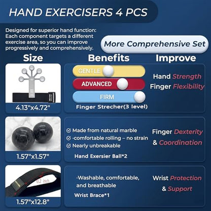 Excellent Hand Exerciser with Wrist Support, Stress Balls for Adults，Exerciser Balls, Physical Therapy Equipment, Grip Strength Trainer,Hand Strengthening Devices(4PCS)
