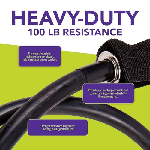 GoFit Resistance 100lbs Training Power Tubes – Heavy-Duty Exercise Bands for Strength, Stretching, Home Workouts, Yoga, Pilates, and Full Body Fitness, Black