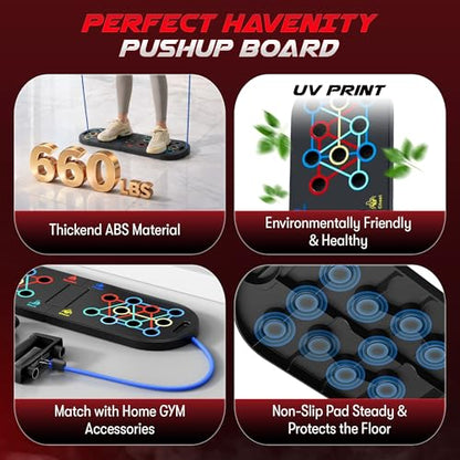 Plank Board & Push Up Board 22-in-1 with Resistance Bands – Core Trainer with Foam Elbow Pads, Foldable Home Gym Equipment for Men & Women