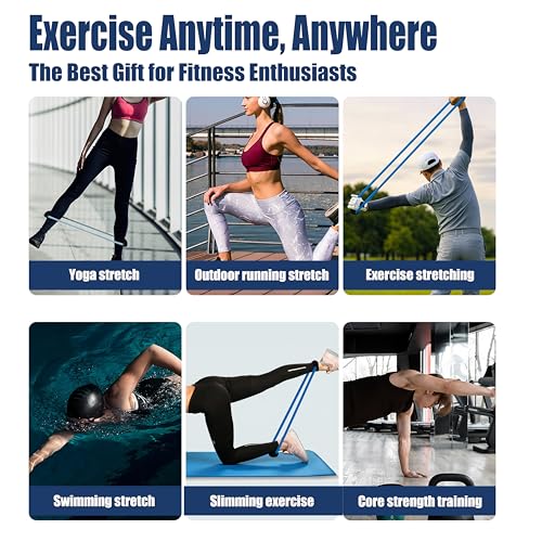 [2 Pack] Resistance Bands for Working Out with Soft Handles, Elastic Loop, Skin-Friendly Natural Latex,10 Pound Tension Long and Short Stretch, Fitness Exercise and Workout for Men and Women