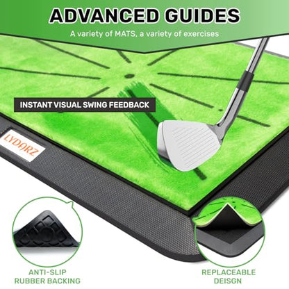 Golf Hitting Mats Training Equipment, Golf Practice Mat with Instant Swing Path Feedback, 3 Replaceable Golf Training Mats with No-Slip Heavy Duty Rubber Base