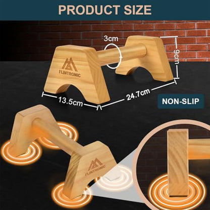 flintronic Push-up Stand, 2 PCS Wood Pushup Bars, Wooden Parallettes Bars, Non-Slip Base with Non-Slip Mat for Strength Training