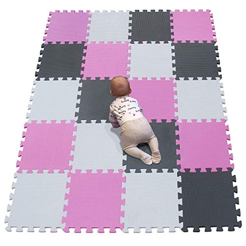 YIMINYUER® 20 Tiles (30cm×30cm×1cm Each Tile) Baby Soft Puzzle Play Mats, Kids Thick EVA Foam Floor, Toddlers & Children's Soft Interlocking Mat R01R03R12G301020 - color: White Pink Gray