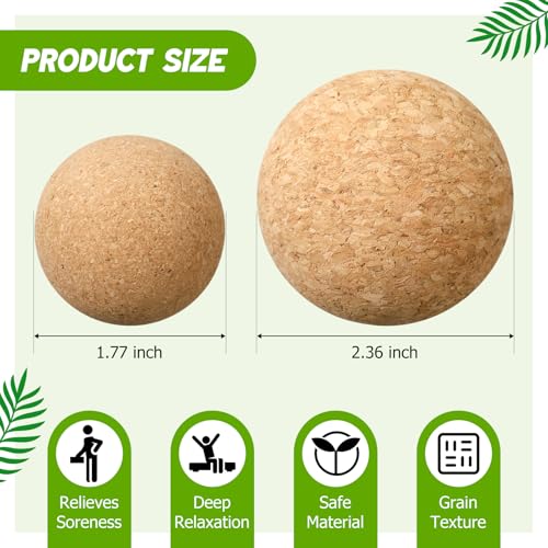 TrelaCo Cork Massage Balls Set of 2 for Fascia Release After Exercise Yoga Point Therapy Relax Muscles Relieve Stress Tools - size: 4.5+6cm
