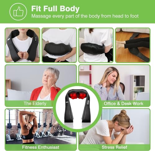 cotsoco Neck Massager, Shiatsu Shoulder and Back Neck Massager with Heat, Neck Massager Pillow for Neck for Body Muscle Pain Relief, Neck Massager Gifts for Mom Dad Women Men, Home, Office Car Use