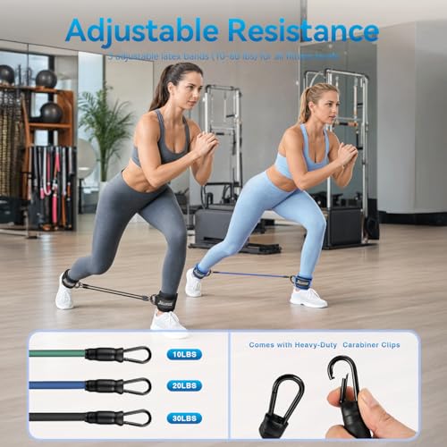 Ankle Resistance Bands with Cuffs &Booty Bands Set,Ankle Straps for Cable Machines for Leg,Booty,Glute,Hip,Butt,Workout Home Gym Equipment,Exercise Bands for Fitness,Yoga,Physical Therapy