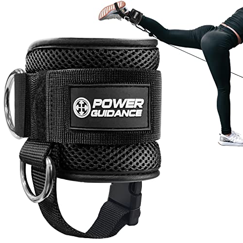 POWER GUIDANCE Ankle Strap for Cable Machine Professional Kickback Ankle Strap for Glute Workouts, Leg Extensions - Adjustable Strap with D-Rings - size: Single