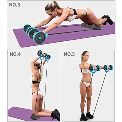 Men Ab Roller Wheel with Resistance Band Women Flex Abdominal Trainers Double Rollers Home Gym Multi-Functional Exercise Knee mat Body Fitness Equipment Core Ab Workout