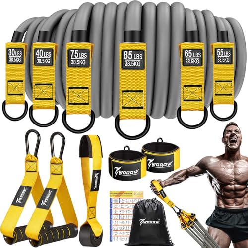 WOQQW Heavy Resistance Bands for Working Out, 350lbs/450lbs Exercise Bands with Handles, Workout Bands Set for Men, Fitness Weight Bands for Muscle Strength Training,Stretching,Slim,Home Gym Equipment - color: Yellow, style: 350LBS