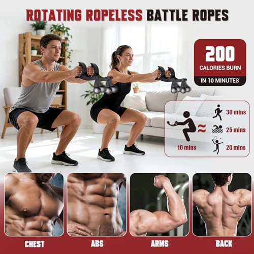 Rotating Ropeless Battle Rope, Weighted Cordless Battle Ropes for Home Gym with Quiet Bearings, Portable Battle Rope Sticks for HIIT, Cardio, Strength Training, Fitness Equipment for Men & Women(2PC)