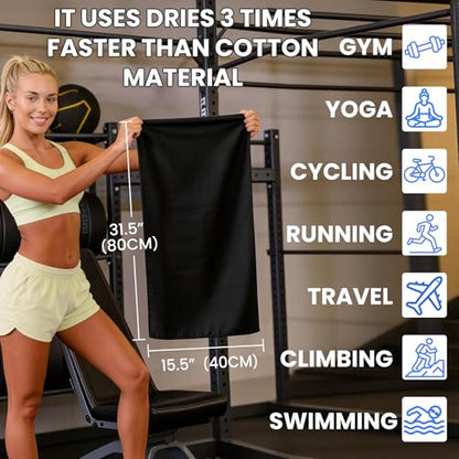 Microfiber Gym Towels - Quick Dry, Highly Absorbing, Odor-Free, for Men & Women - Gym Sweat Sports Towel for Hot Yoga, Tennis, Running, Workout, Camping, Set of 5 Pastel (Black - 15.5 * 31.5Inch)