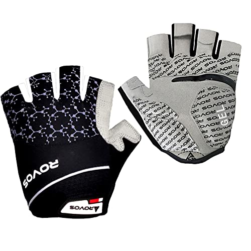 Men & Women Cycling Gloves - 5mm Padded Half Finger Breathable Mountain & Road Biking Gloves - color: Black-b, size: Medium