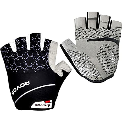 Men & Women Cycling Gloves - 5mm Padded Half Finger Breathable Mountain & Road Biking Gloves - color: Black-b, size: Medium