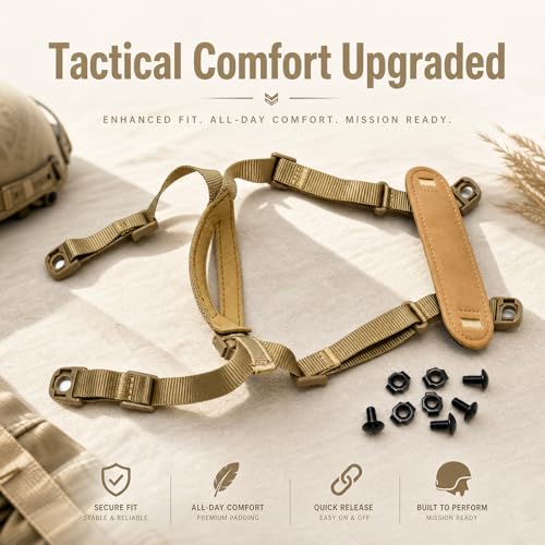 Jeeone Tactical Helmet Chin Strap, Universal Adjustable Dial 4-Point Suspension System with Bolts, for ACH Arisfit Fast MICH Bump Helmet - Tan | nylon - color: Tan
