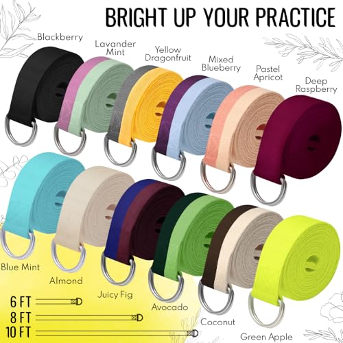 TECEUM 2 IN 1 Yoga & Mat Strap for Stretching – Cotton – 6/8/10 ft - color: Yellow Gray, size: 6 ft