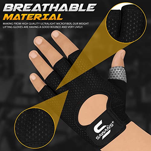 SAWANS Workout Gloves for Men and Women Weight Lifting Gloves Gym Fitness Exercise Cycling Pull ups Microfiber Lightweight Breathable Non-Slip Silicone Padded Palm Grip Protection