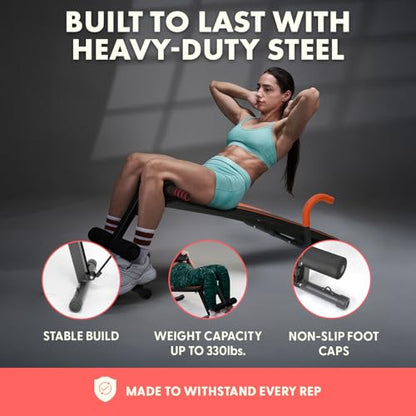Adjustable Decline Sit-Up Bench for Abs with Handrail, Five Level Abdominal Bench for Core Training, Reverse Crunch Handle, Heavy-Duty Home Gym Sit Up Exercise Equipment for Core Muscles