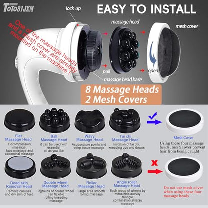 Handheld Cellulite Massager, Body Sculpting Machine, Lymphatic Drainage Massager, Stomach Massager with Lipo Roller for Belly Fat, Electric Vibrating Massage wand for Butt Waist Leg Arms Used at home. - style: White & 8 heads & 2 Mesh covers