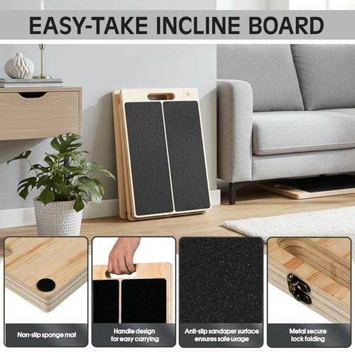Calf Stretcher Slant Board for Stretching, Squat Wedge & Rehab, 300 Lbs. Capacity, Wooden Calf Stretch Board with Adjustable Incline, Non-Slip Surface for Ankle, Knee and Leg Exercises