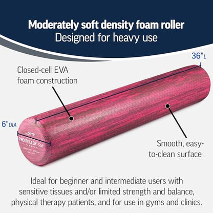 OPTP PRO-Roller Soft Density Foam Roller – Low Density Soft Foam Roller for Physical Therapy, Pilates, Yoga Foam Roll Exercises, and Muscle Recovery - Pink 36" x 6" - color: Pink 36" X 6"