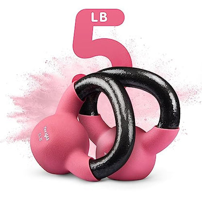 Yes4All Kettlebell, 5-65 LB Neoprene Coated Cast Iron Kettlebells, Wide Grip Handle & Flat Bottom for Swings, Squats, Deadlifts, Push Ups & Full Body Training at Home Gym - Single & Set - color: A1. 5LB - Fruit Dove, style: A. Single