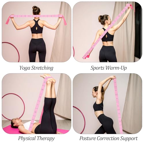 Yoga Bands For Stretching Stretch Straps with Loops Elastic Stretching Strap With Loops Physical Pilates Stretch Band For Flexibility(Pink)