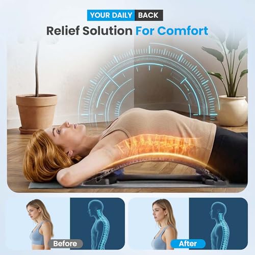 Spine Decompression Back Stretcher with Massage Ball - 3 Level Adjustable Back Cracker Board for Lower Back Comfort - Posture Support and Scoliosis Aid for Home, Office & Gym