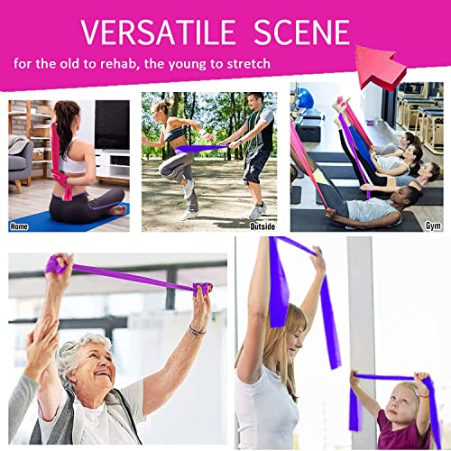 Therapy Flat Resistance Bands Set, Latex Free Flat Elastic Exercise Stretch Bands for Stretching, Flexibility, Pilates, Yoga, Ballet, Gymnastics, Rehab, Workout, Pink, Purple, Blue (3 Pack, 5 FT long) - color: Gradient Pink