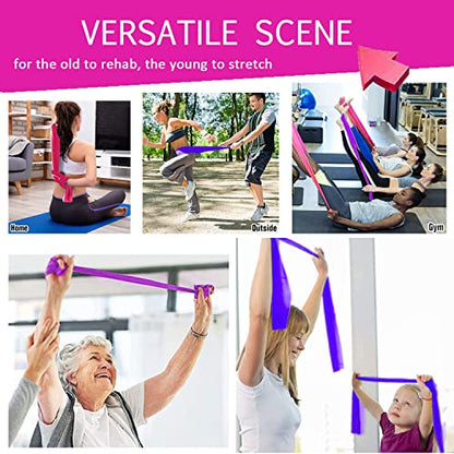 Therapy Flat Resistance Bands Set, Latex Free Flat Elastic Exercise Stretch Bands for Stretching, Flexibility, Pilates, Yoga, Ballet, Gymnastics, Rehab, Workout, Pink, Purple, Blue (3 Pack, 5 FT long) - color: Gradient Pink