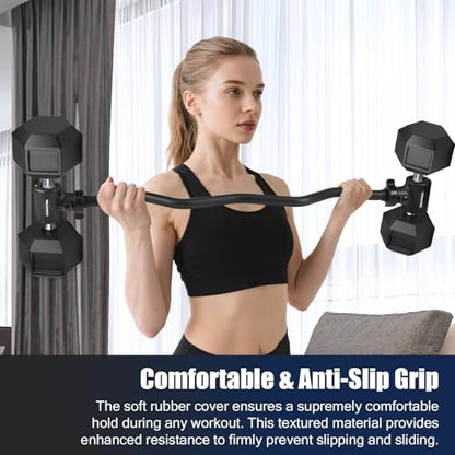 Dumbbell to Barbell Converter Bar, EZ Curl Barbell Adapter with 200LB Capacity, Adjustable Weight Bar for Home Fitness, Fits Standard 1-1.5 Inch Dumbbell Handles for Weight Lifting