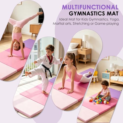Gymnastics Mat, 3FTx6FT / 4FTx8FT 2" Thick Folding Kids' Gymnastic Tumbling Mat for Home Gym Exercise & Play