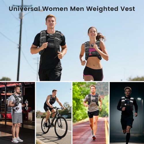6lb/8lb/12lb/16lb/20Lb Weighted Vest Woman Men with Reflective Stripe, Chest Size Adjustable Strength Training Weight Vest for Walk Running Jogging - color: Black, size: 10 Lbs