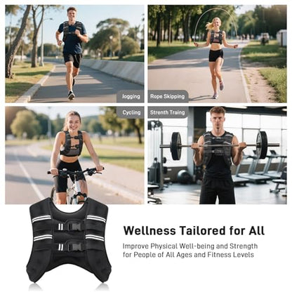 Weighted Vest for Men Women, 8lbs/12lbs/16lbs/20lbs Weight Vest with Reflective Stripes for Workout, Strength Training, Running, Fitness, Muscle Building, Weight Loss