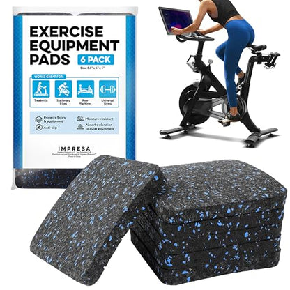 Impresa Rubber Floor Protectors for Walking Pad & Treadmill Pad - 4 x 4 x 0.5 in, 6-Pack - Anti-Vibration & Shock-Absorbing Mats - Workout Mats for Home Gym Equipment