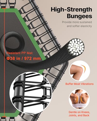 VEVOR 54.5 Inch Mini Trampoline, 450 lbs Max Load Fitness Rebounder, Stable & Quiet Small Trampoline with 3 Levels Height Adjustable & Foam Handle, Exercise Rebounder for Adults Indoor/Garden Workout