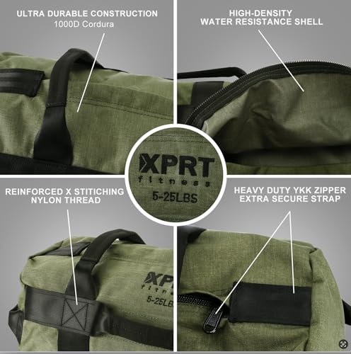 Workout Sandbag for Heavy Duty Workout Cross Training 7 Multi-positional Handles - Color Army Green/Black/Camo
