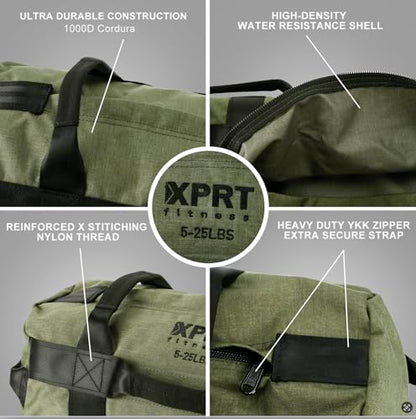 Workout Sandbag for Heavy Duty Workout Cross Training 7 Multi-positional Handles - Color Army Green/Black/Camo