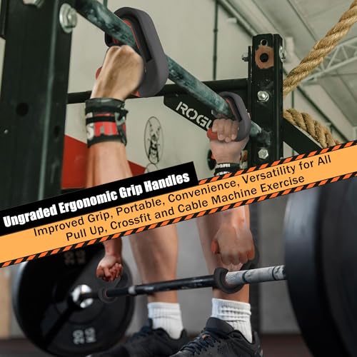 Pull Up Handles Neutral Grip: Portable Barbell Grip with 2 Detachable Straps for Cable Machine LAT Pull Down T-bar Row Deadlift Shrug - color: Orange