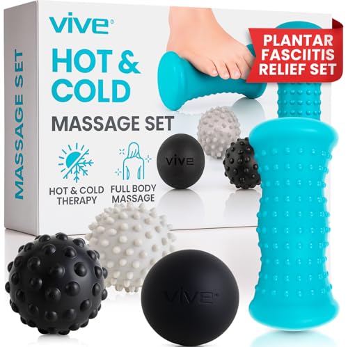 Vive Massage Ball Set (4 Piece) - Plantar Fasciitis Relief Foot Pain Hot