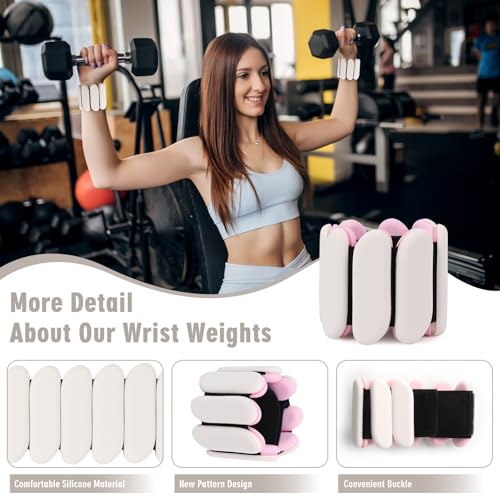 Wrist Weights - 1 Pair (1 lb Each) | Adjustable Wearable Wrist Ankle Weights, Silicone Wrist Bangles Leg and Arm Weights for Women | Yoga, Dance, Pilates, Swimming, Walking and Gym