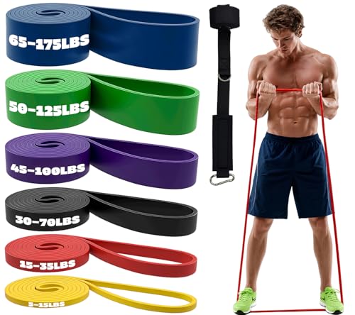 Resistance Bands Set with Door Anchor, Multi-Levels Pull Up Assistance Bands, Exercise Bands for Working Out, Stretching, Muscle Training, Physical Therapy (Men/Women)