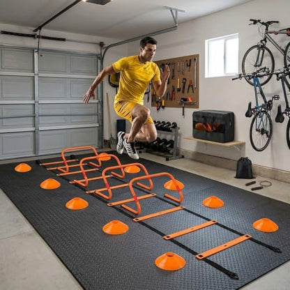 Agility Ladder Training Set - Orange Speed & Footwork Equipment for Sports, Soccer & Fitness - Includes Resistance Parachute, Cones, Jump Rope & Carry Bag