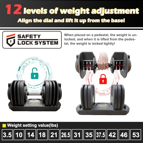 BODYTECH 53LBS/24KG Quick Adjust Dumbbell - 1-Second Weight Change & Safety Lock | Sweat-Proof Metal Grip | Space Saving Home Gym Equipment