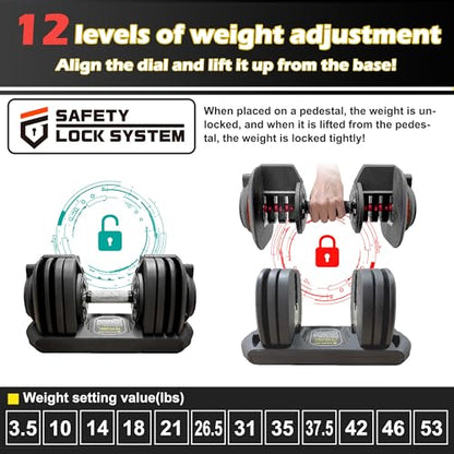 BODYTECH 53LBS/24KG Quick Adjust Dumbbell - 1-Second Weight Change & Safety Lock | Sweat-Proof Metal Grip | Space Saving Home Gym Equipment