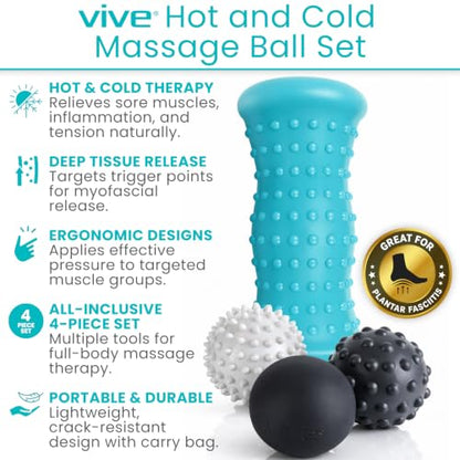 Vive Massage Ball Set (4 Piece) - Plantar Fasciitis Relief Foot Pain Hot