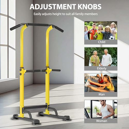 【Adjustable Pull Up Bar & Dip Station】Multifunctional Home Gym Equipment, 10 Height Settings 82.7 Inch, 400LB Capacity Strength Trainer for Men Women, Red & Black Frame