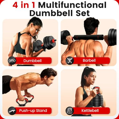 Adjustable Dumbbell Set, 20/33/45/70/90lbs Free Weight Set with Connector, 4 in1 Dumbbells Set Used as Barbell, Kettlebells, Push up Stand, Weight Set for Home Gym Suitable Men/Women - color: 45LB (22.5LB Pair)
