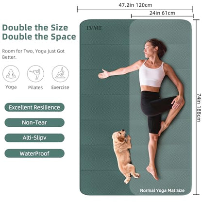 Large Yoga Mat, 74"x47.2" Extra Wide & Long Foldable Yoga Mat, 0.4" Thick Folding Yoga Mat, 2-Person Workout Mat for Home Gym, Extra Large Non-Slip Fitness Mat for HIIT, Yoga, Stretching, Portable Design for Easy Storage